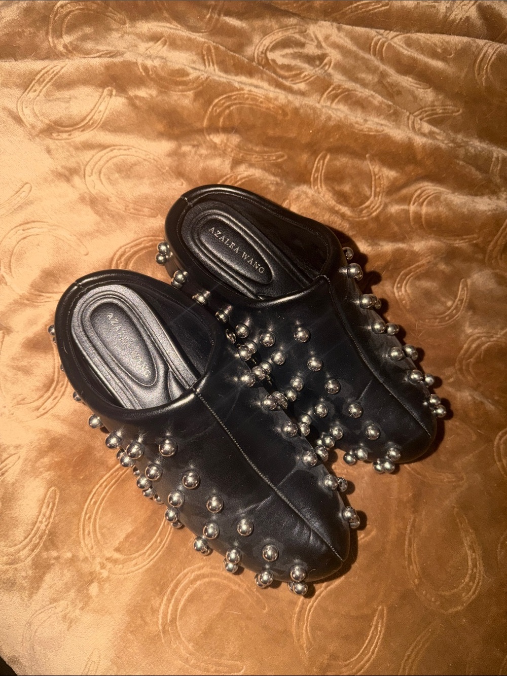 Black Leather Mule with Silver Studs